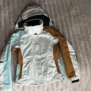 Orage Women's White, Brown, and Light Blue Ski Jacket